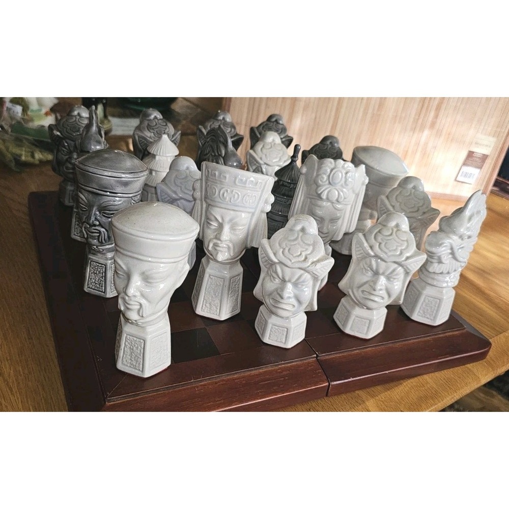 Vintage Asian 4" Ceramic CHESS PIECES Te Puke Ceramics NZ 22‎ Pieces - READ DESC